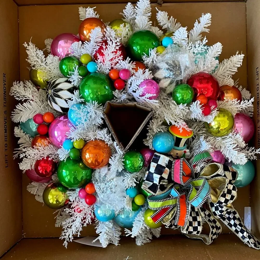 MacKenzie-Childs Confetti Christmas Wreath 28in Pop of Color Holiday Decor NEW